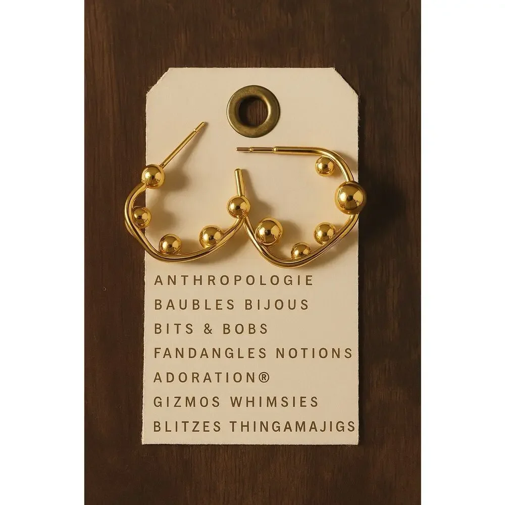 Anthropologie Hoop Earrings Ball Jhumka Open Stud Statement Boho Y2K Irregular